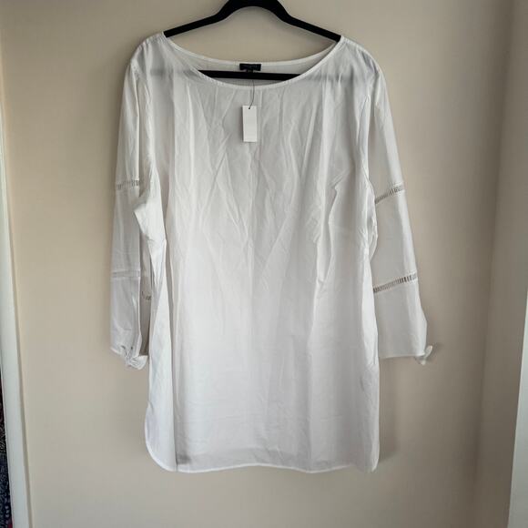 New Talbots Tie Detail Poplin Top White Bateau Neck Ladder Trim 3/4 Sleeve Sz 3X - Picture 1 of 8